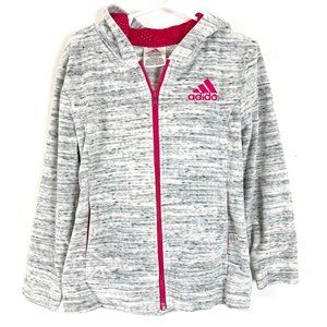 Adidas Girls Grey Long Sleeve Full Zip Hooded Sweatshirt Size 6X